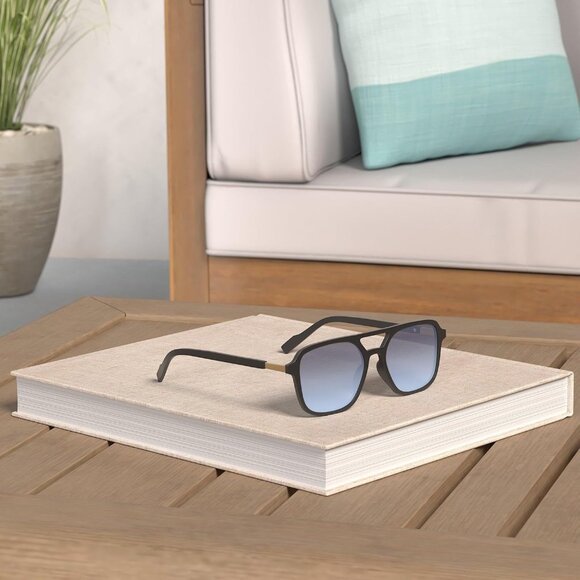 Sojos Women Mens Blue Grading Trendy Rectangle Retro Aviator Shades Sunglasses - Picture 2 of 7